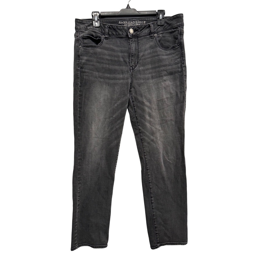 American Eagle Outfitters Womens Straight Leg Jeans Faded Black Gray Size 16 Reg